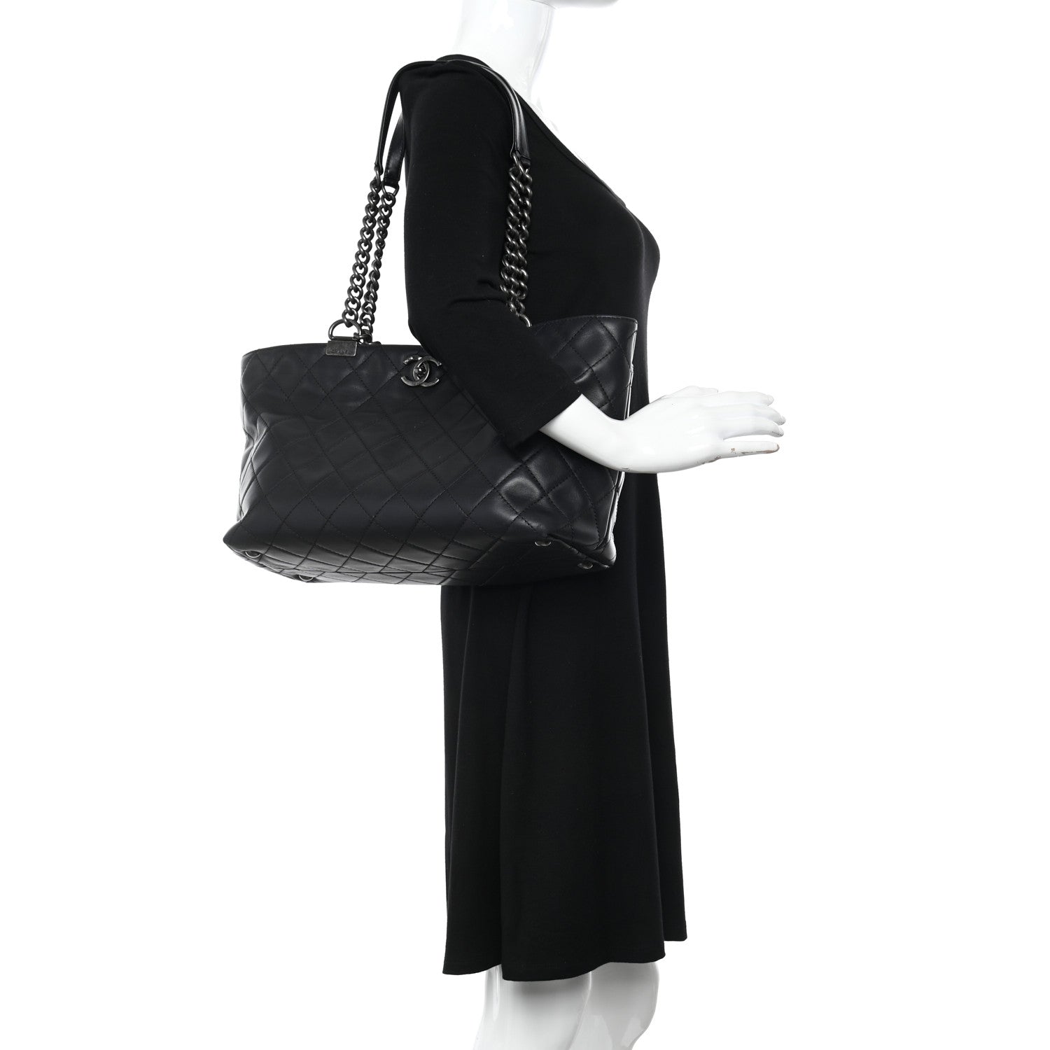 Chanel Calfskin Quilted Small Shopping In Chains Tote Black 2 of 10