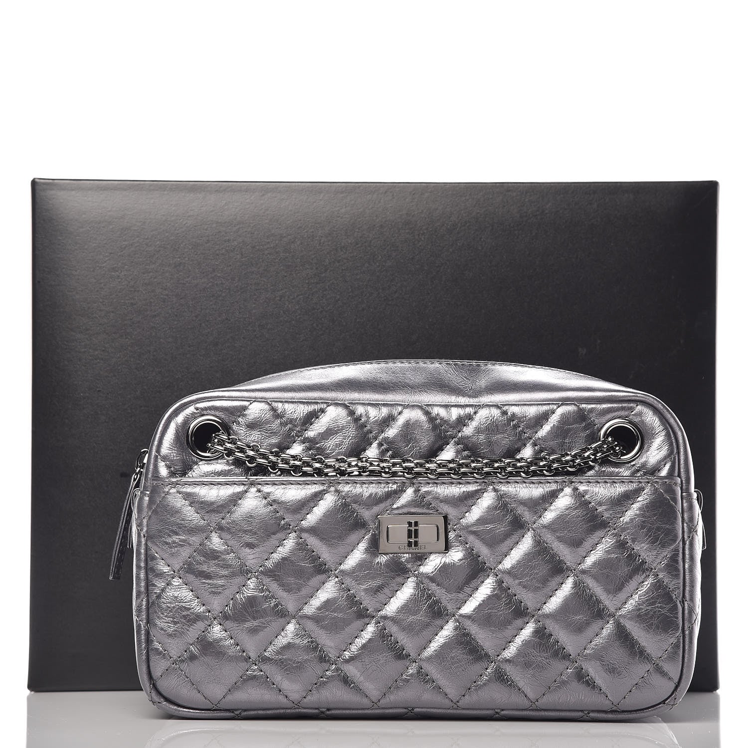 Chanel Metallic Aged Calfskin Quilted Medium Reissue Camera Case Dark Silver 8 of 8
