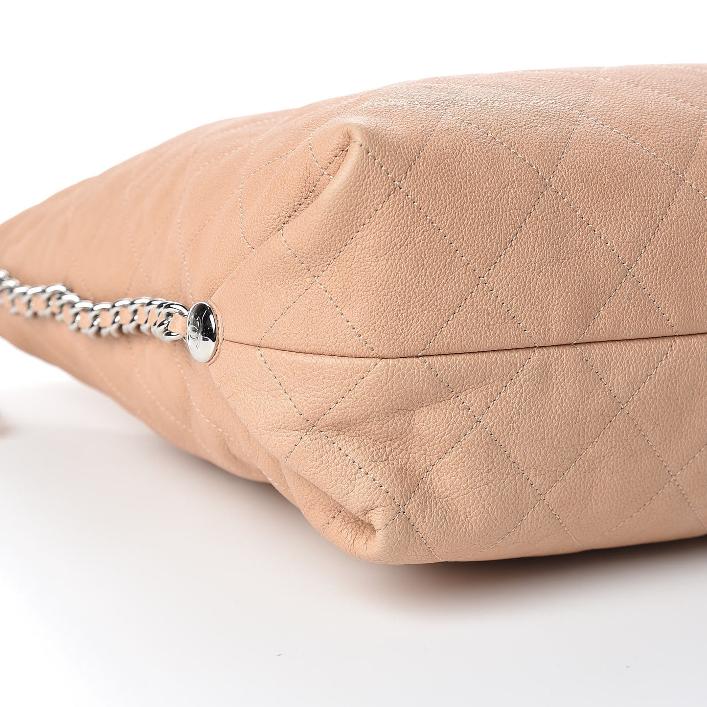 Grained Calfskin Stitched Large Braided With Style Hobo Beige