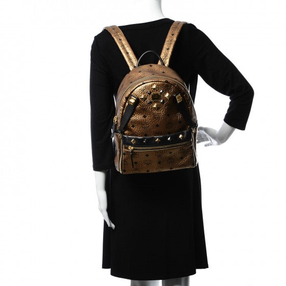 MCM Metallic Visetos Studded Small Dual Stark Backpack Gold 2 of 7