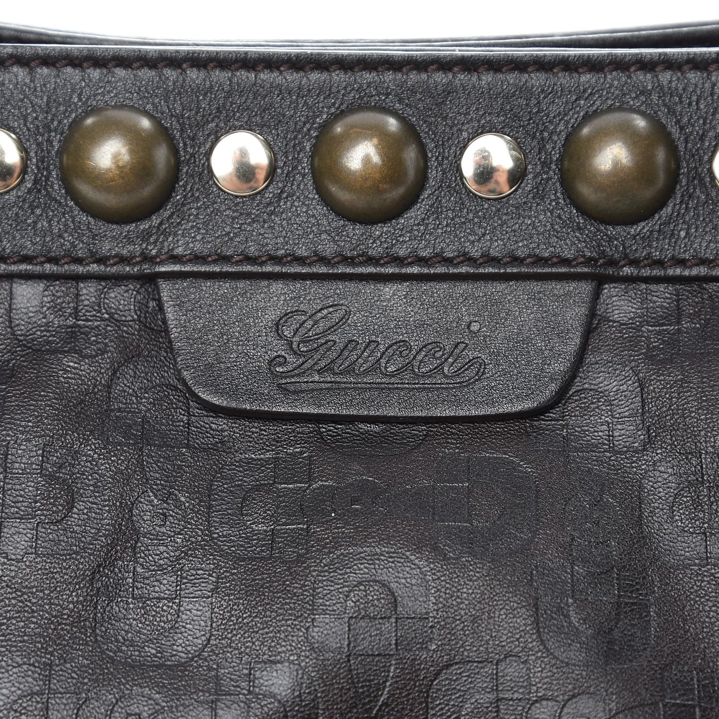 Calfskin Horsebit Embossed Medium Babouska Shopping Tote Dark Brown