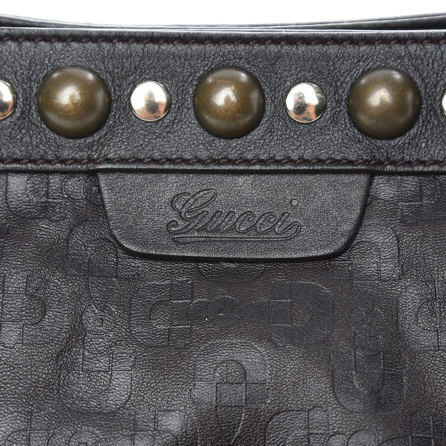 Gucci Calfskin Horsebit Embossed Medium Babouska Shopping Tote Dark Brown 8 of 14