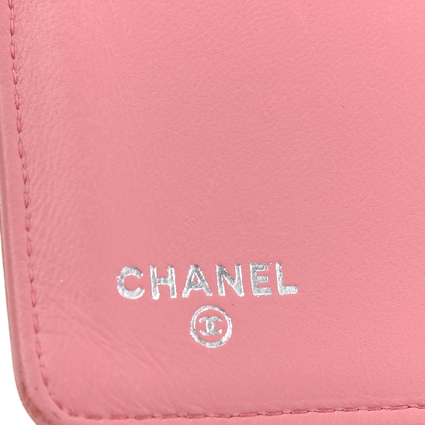 Lambskin Camellia Embossed L-Zip Pocket Wallet Pink
