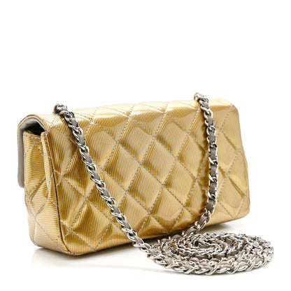 Chanel Striated Patent Quilted Extra Mini Rectangular Flap Gold 3 of 14