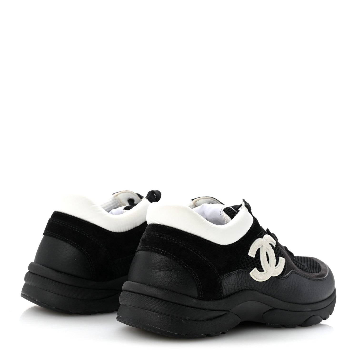 Chanel Mesh Suede Grained Calfskin Womens CC Sneakers 38 Black White 5 of 8