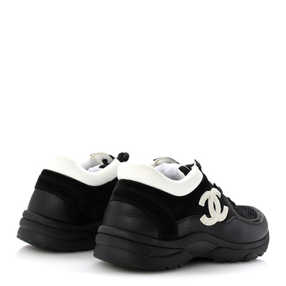 Chanel Mesh Suede Grained Calfskin Womens CC Sneakers 38 Black White 5 of 8
