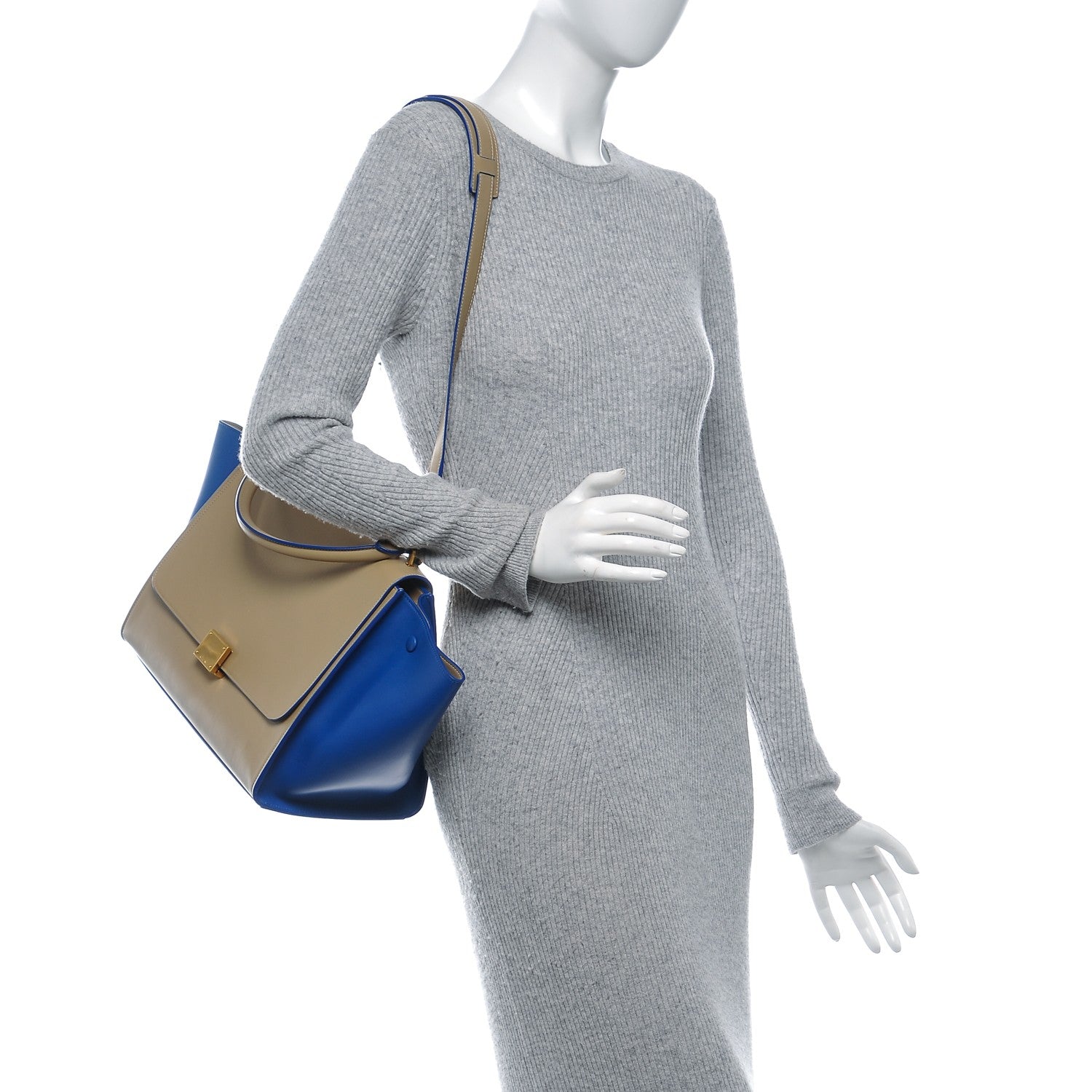 Celine Satin Calfskin Medium Bi-Color Trapeze Bright Blue 4 of 5