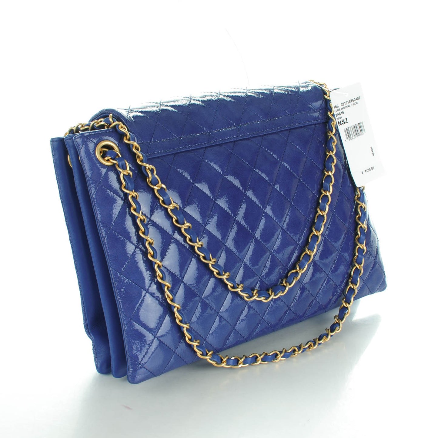Patent Quilted 3 Pocket Accordion Flap Navy