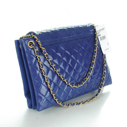 Chanel Patent Quilted 3 Pocket Accordion Flap Navy 3 of 8