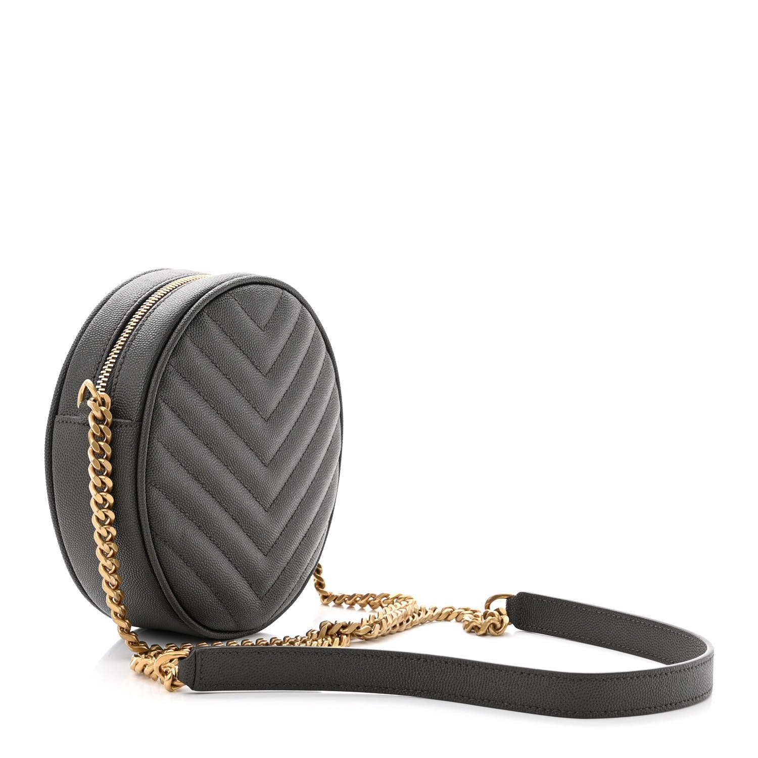 Saint Laurent Grain De Poudre Matelasse Chevron Quilted Round Vinyle Camera Bag Pebble 3 of 11