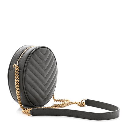 Saint Laurent Grain De Poudre Matelasse Chevron Quilted Round Vinyle Camera Bag Pebble 3 of 11