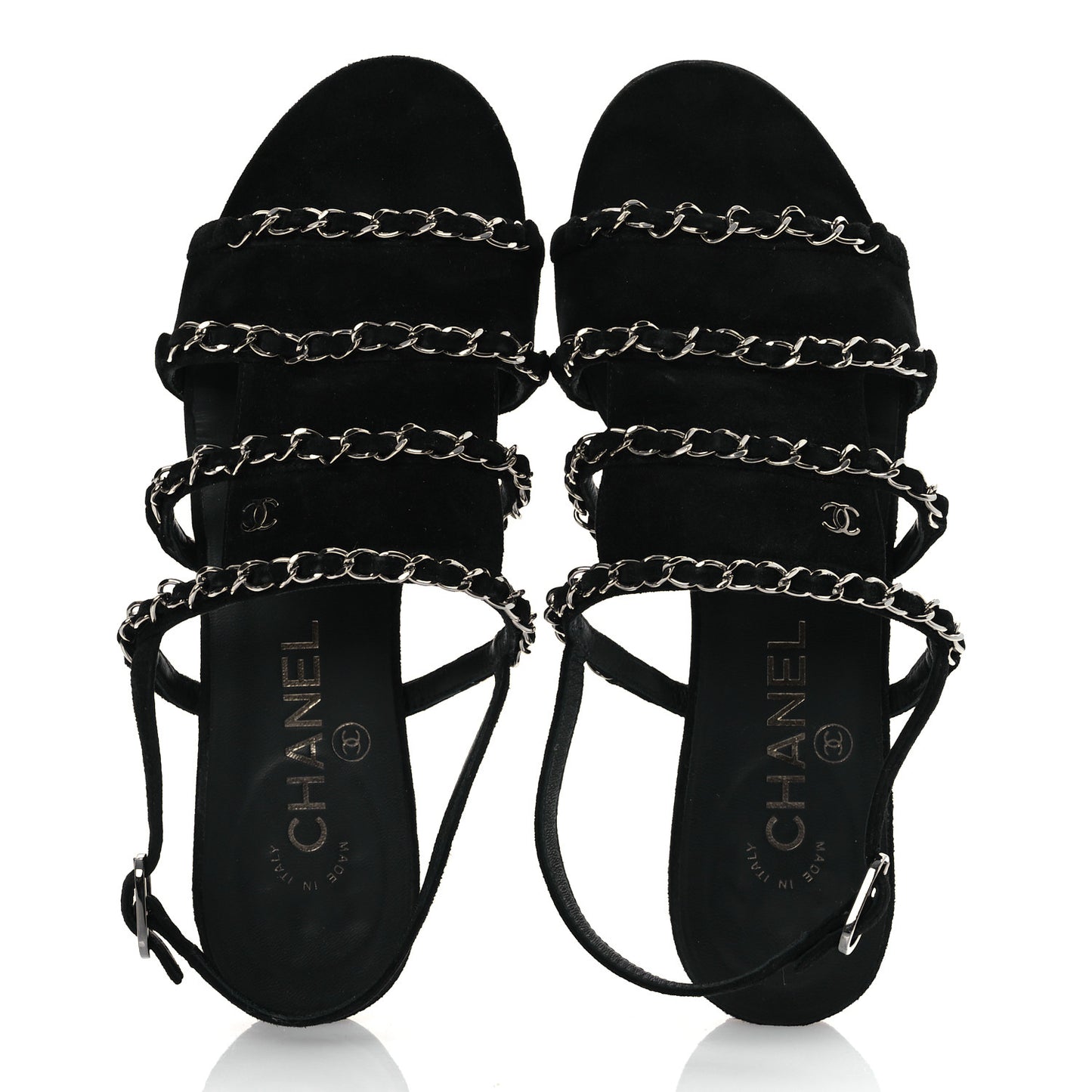 Suede Chain Flat Sandals 36.5 Black
