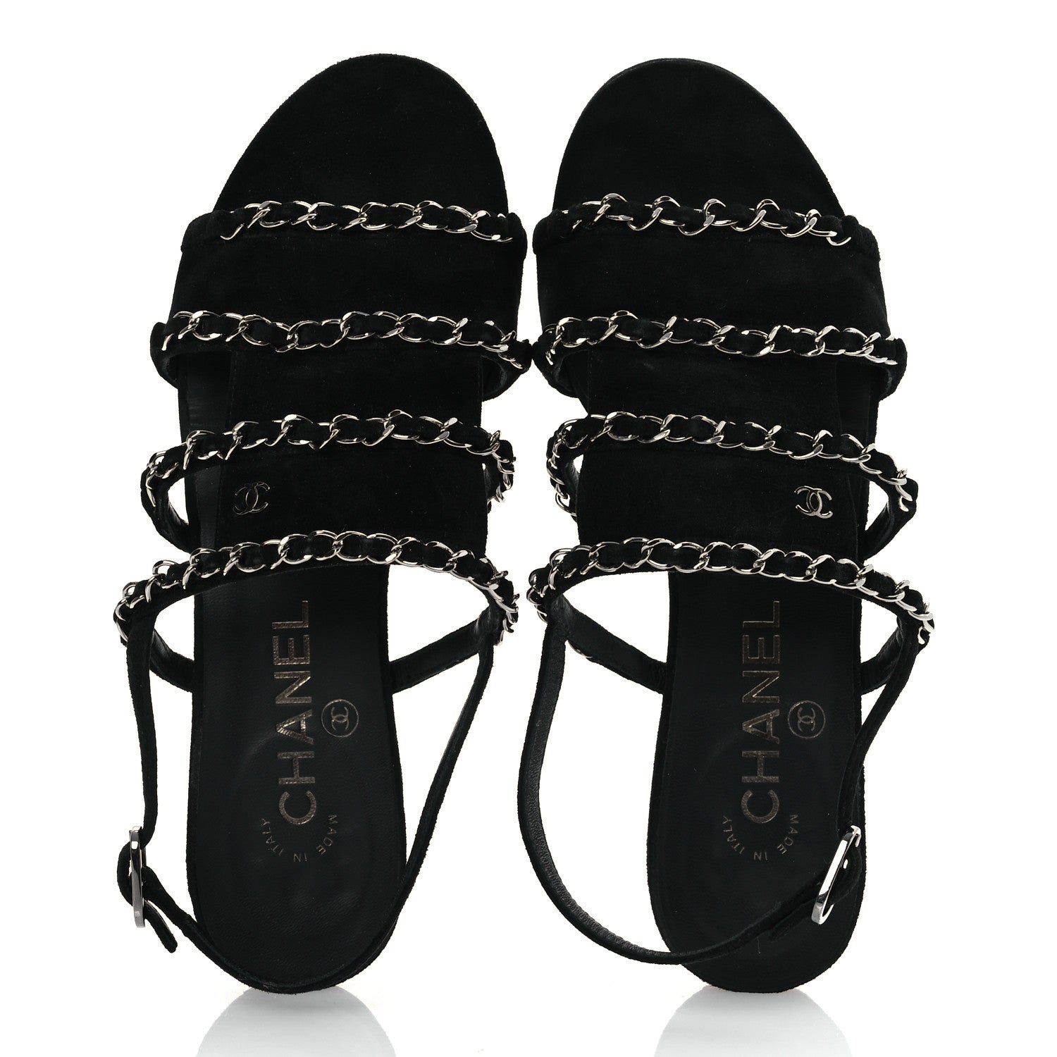 Chanel Suede Chain Flat Sandals 36.5 Black 2 of 11