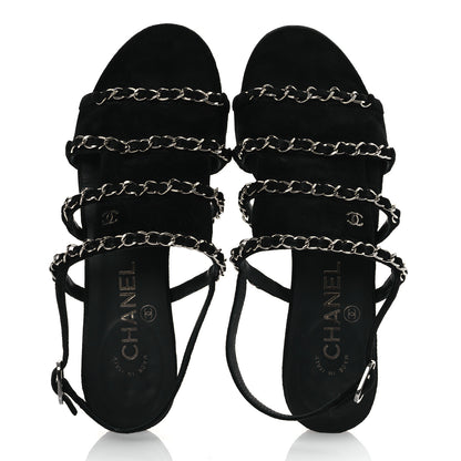 Chanel Suede Chain Flat Sandals 36.5 Black 2 of 11