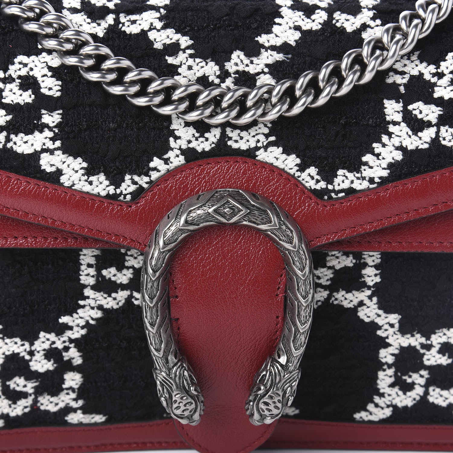 Gucci Tweed GG Monogram Small Dionysus Shoulder Bag Black White Romantic Cherry 11 of 11