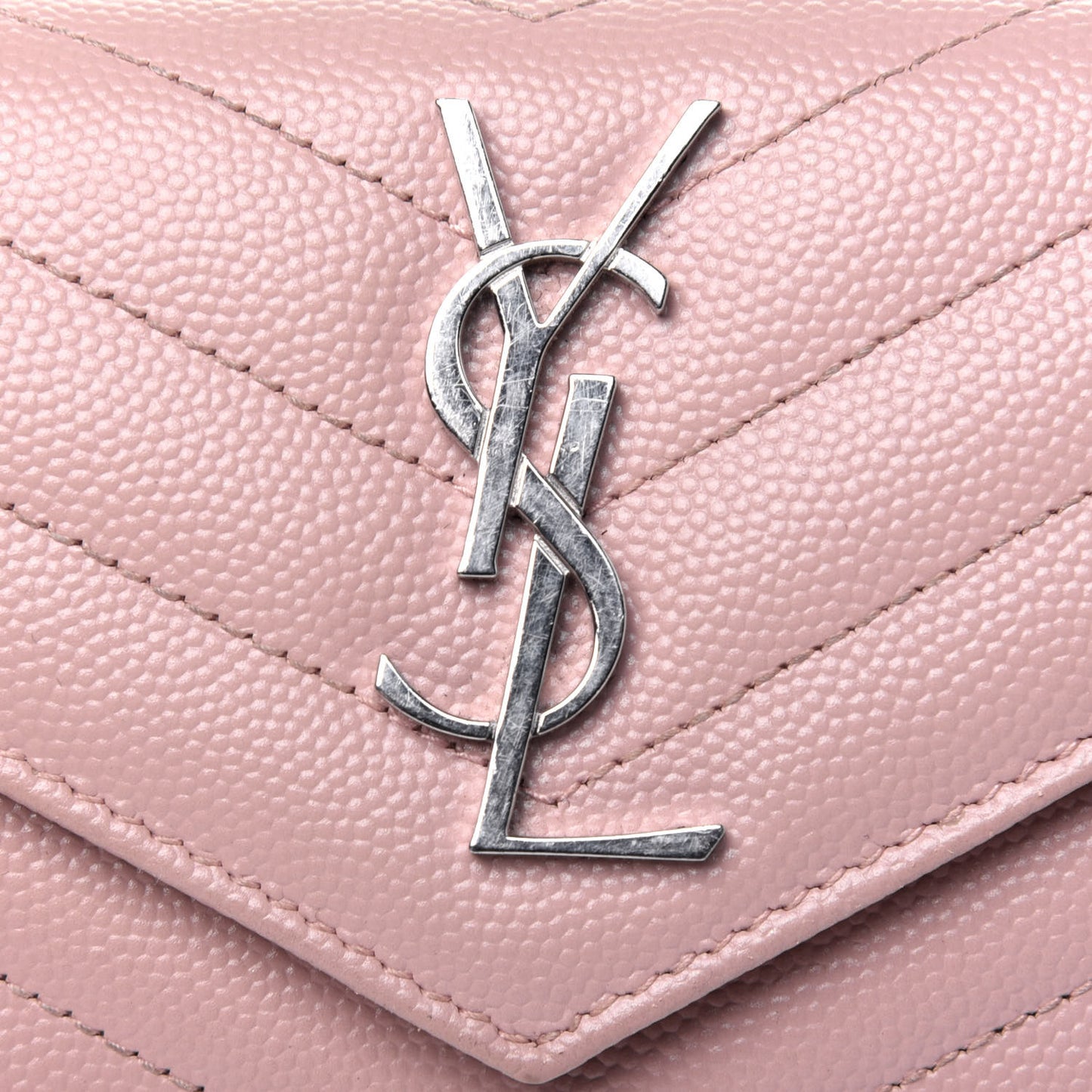 Grain De Poudre Matelasse Chevron Small Monogram Envelope Wallet Pale Pink