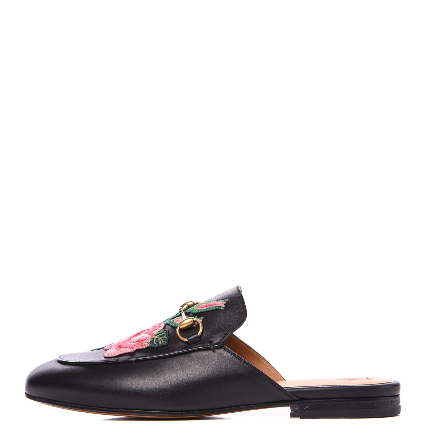 Calfskin Flower Embroidered Princetown Slippers 39 Black