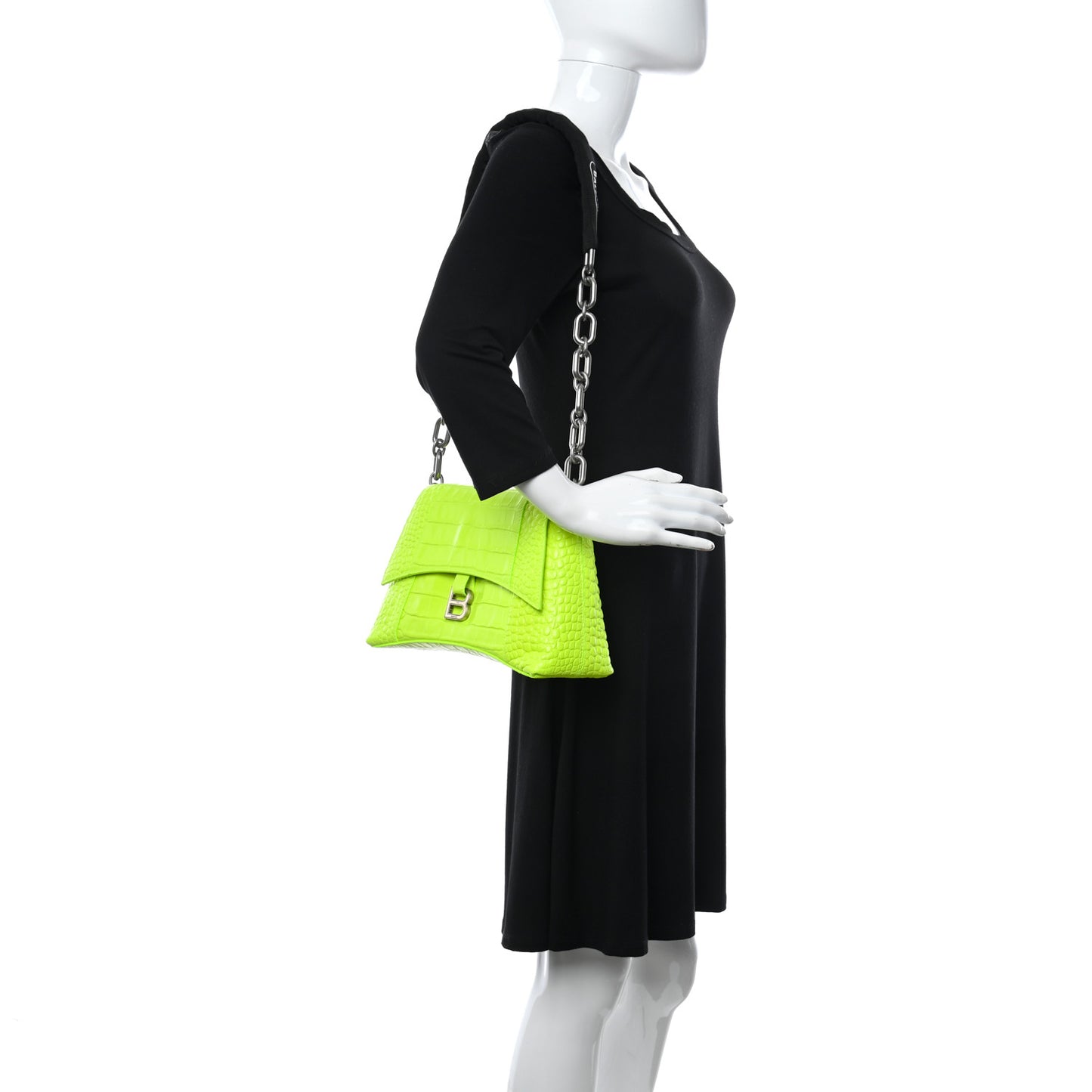Calfskin Crocodile Embossed S Downtown Chain Shoulder Bag Fluo Yellow Black