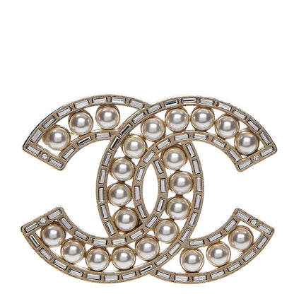 Chanel Pearl Crystal Baguette CC Brooch Gold 1 of 4