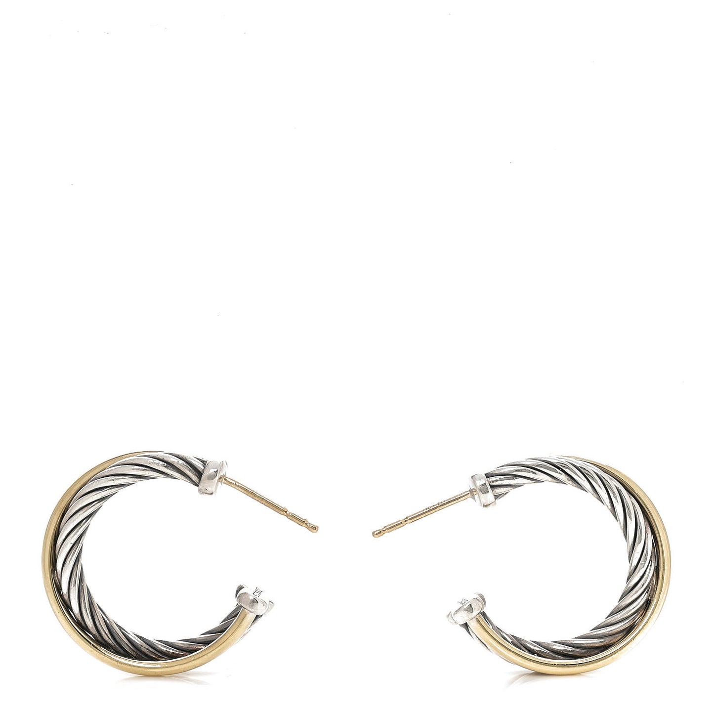 Sterling Silver 18K Yellow Gold 23mm Crossover Cable Hoop Earrings