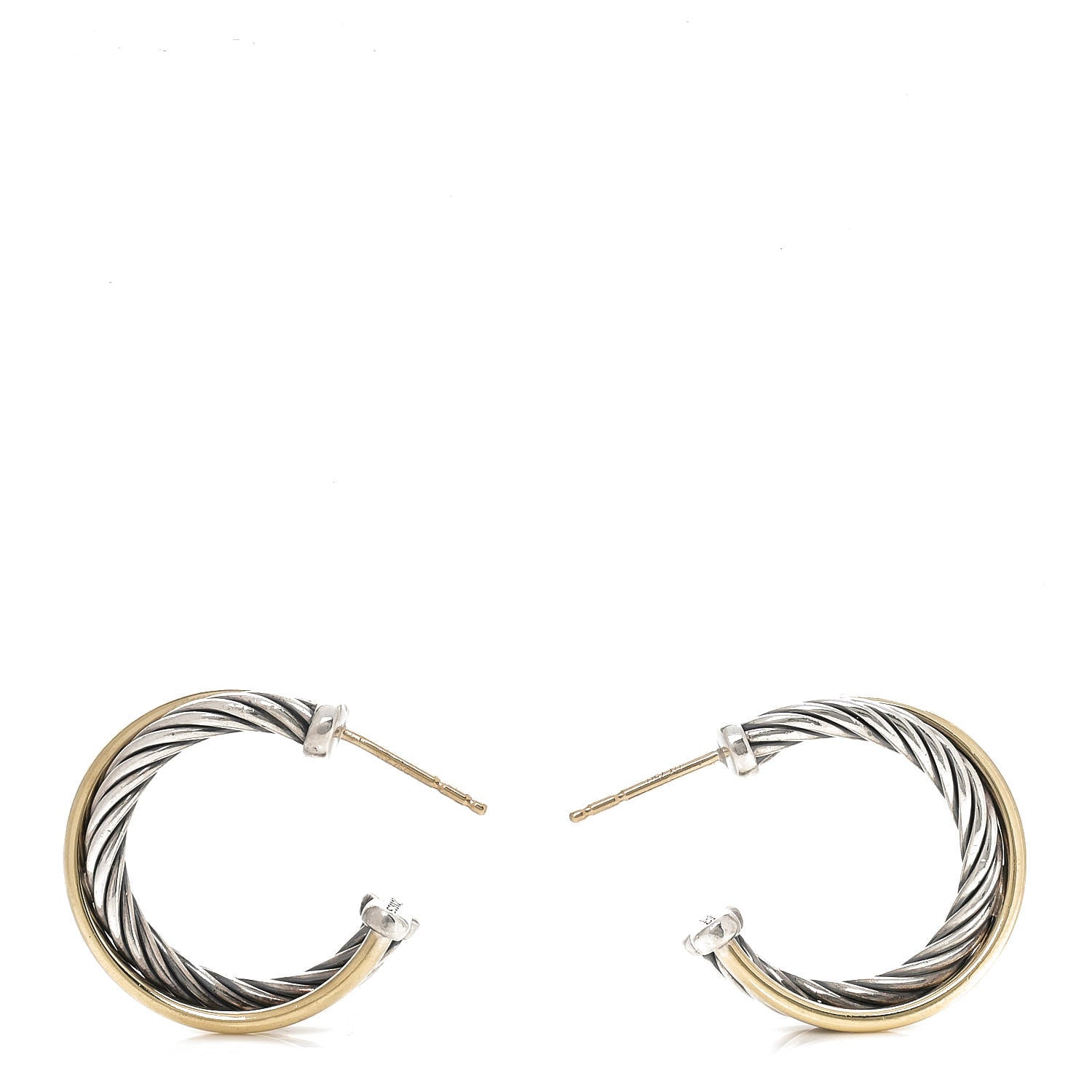 David Yurman Sterling Silver 18K Yellow Gold 23mm Crossover Cable Hoop Earrings 3 of 5