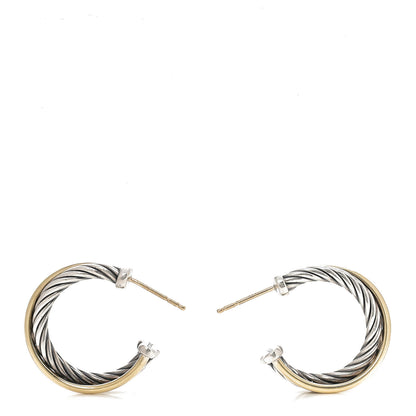 David Yurman Sterling Silver 18K Yellow Gold 23mm Crossover Cable Hoop Earrings 3 of 5
