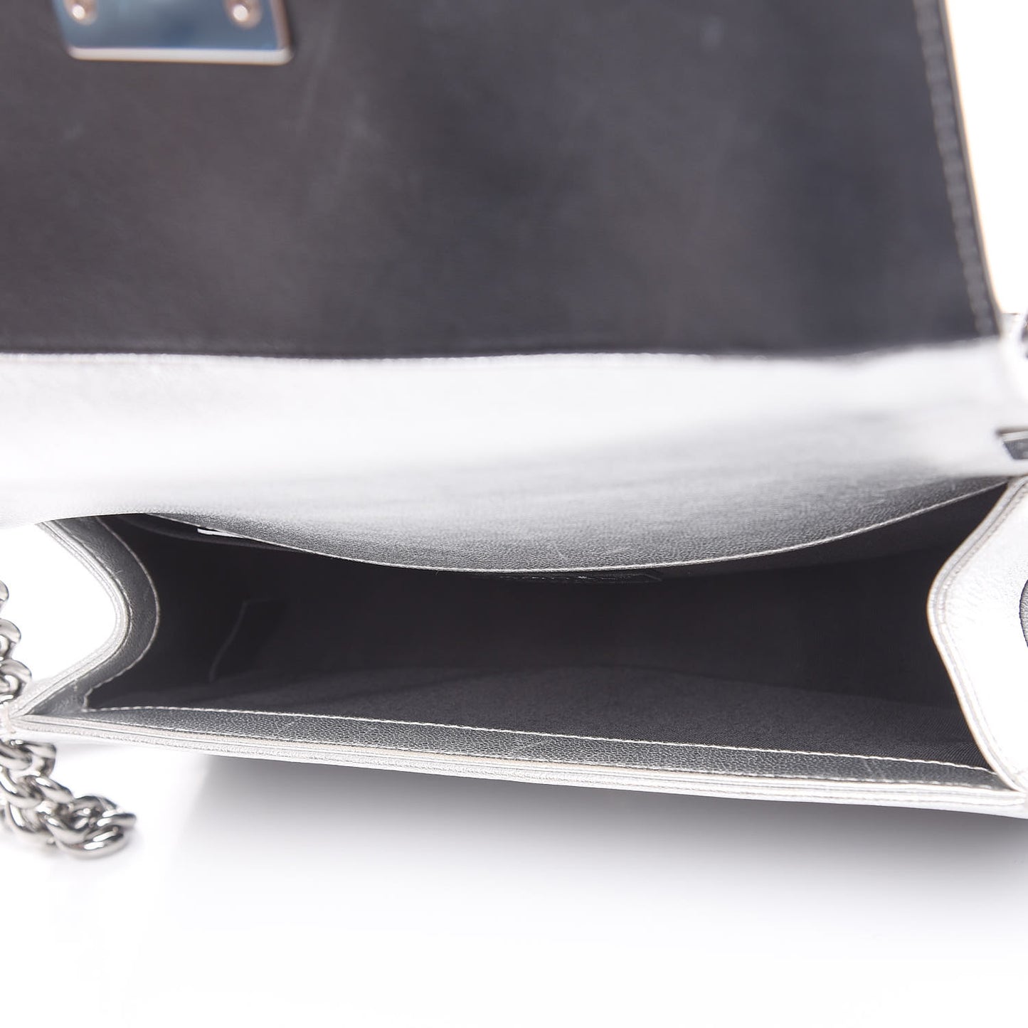 Metallic Goatskin Calfskin Medium Boy Flap Silver Black