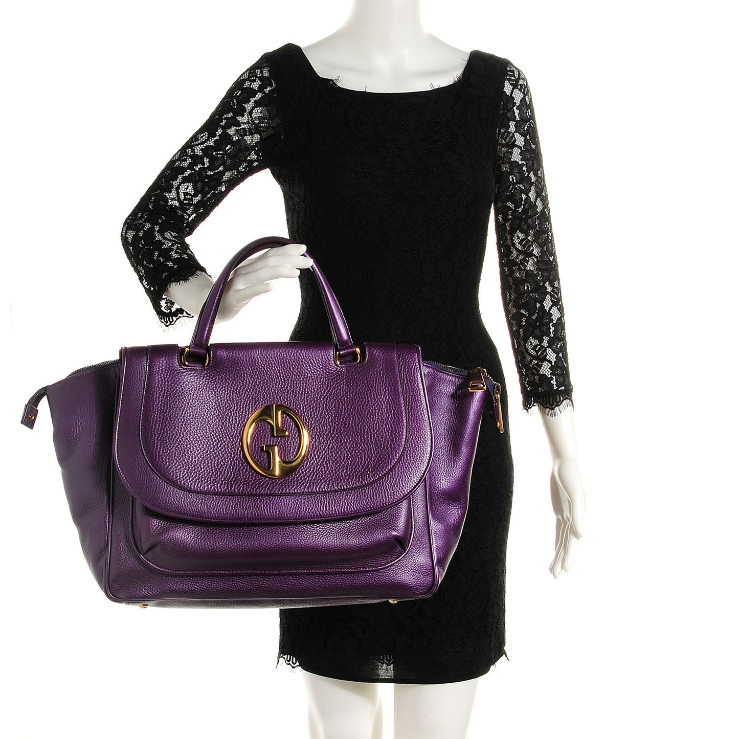 Metallic Pebbled Calfskin Medium 1973 Top Handle Satchel Purple