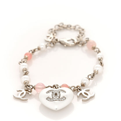 Chanel Pearl Crystal CC Heart Bracelet Pearly White Pink Gold 1 of 6