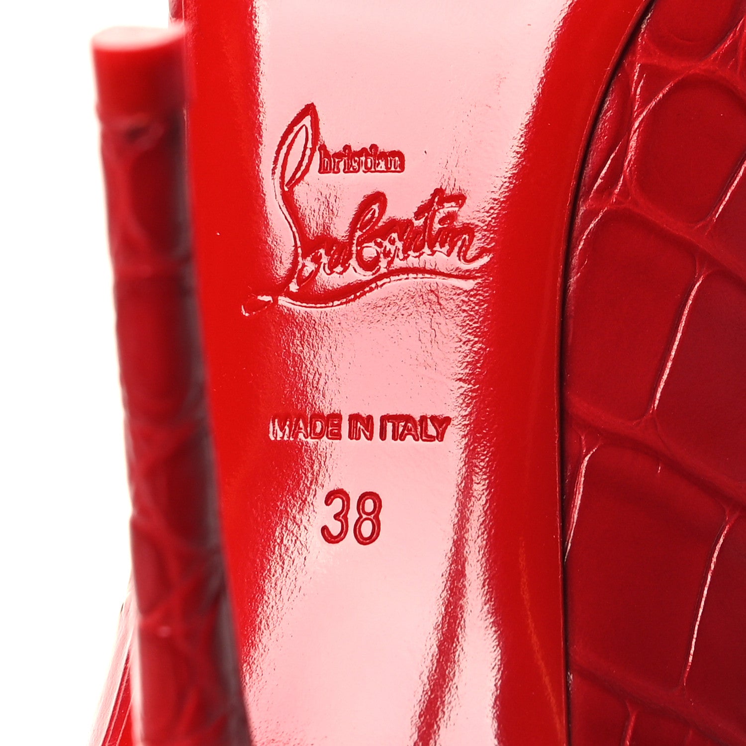 Christian Louboutin Calfskin Crocodile Embossed Kate 100 Pumps 38 Red 6 of 9