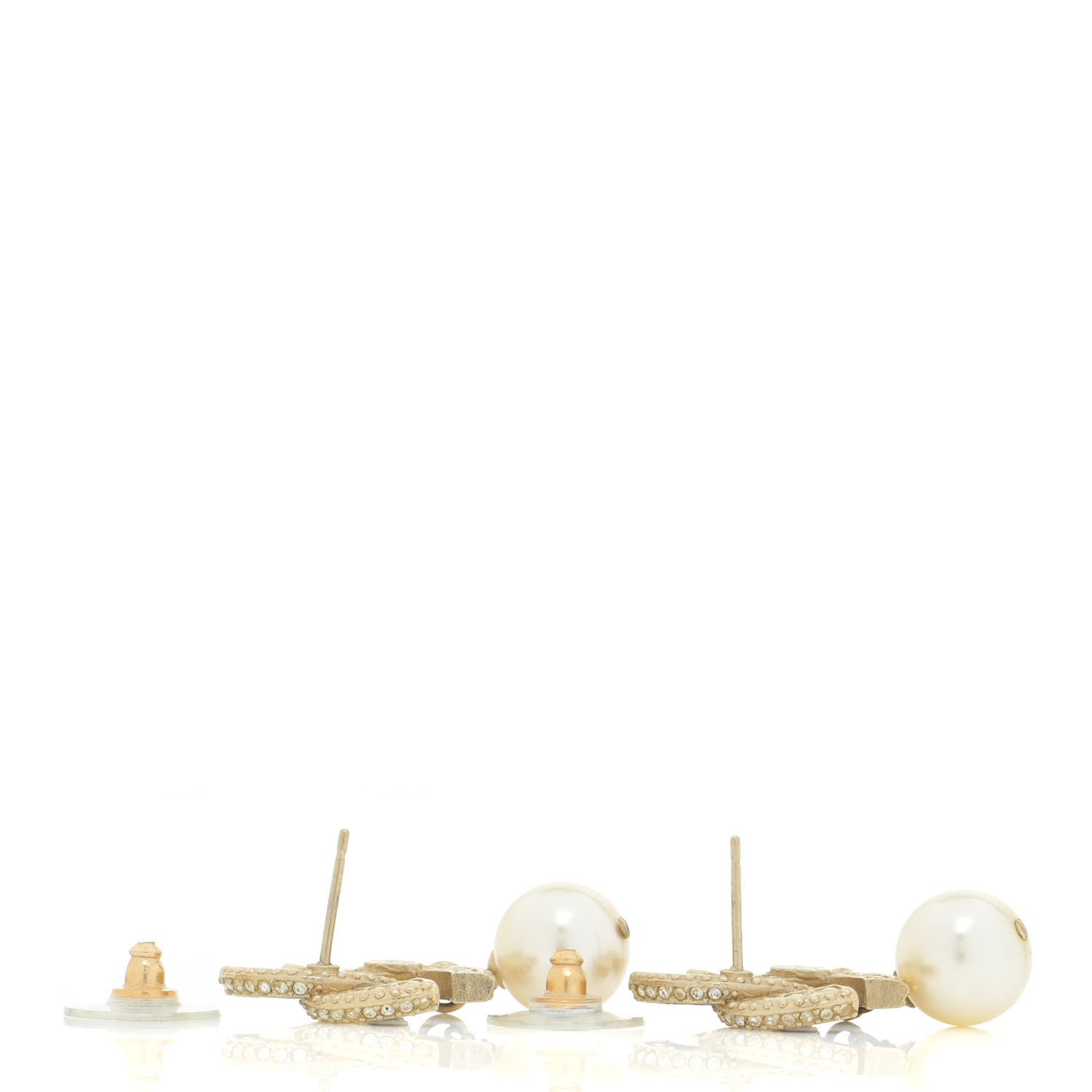 Chanel Crystal Pearl CC Drop Earrings Gold 3 of 6