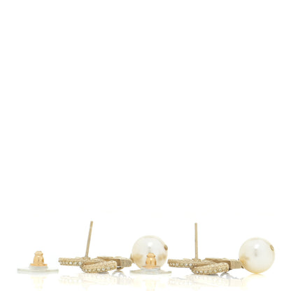 Chanel Crystal Pearl CC Drop Earrings Gold 3 of 6