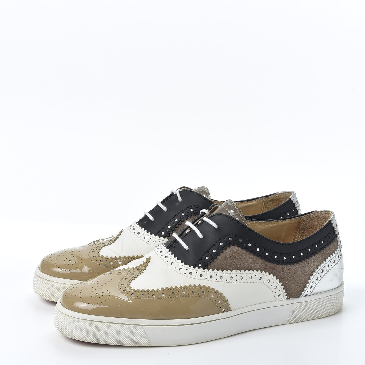 Christian Louboutin Patent Gomme Suede Mens Golfito Flat Sneakers 44.5 Version Mastic 3 of 11