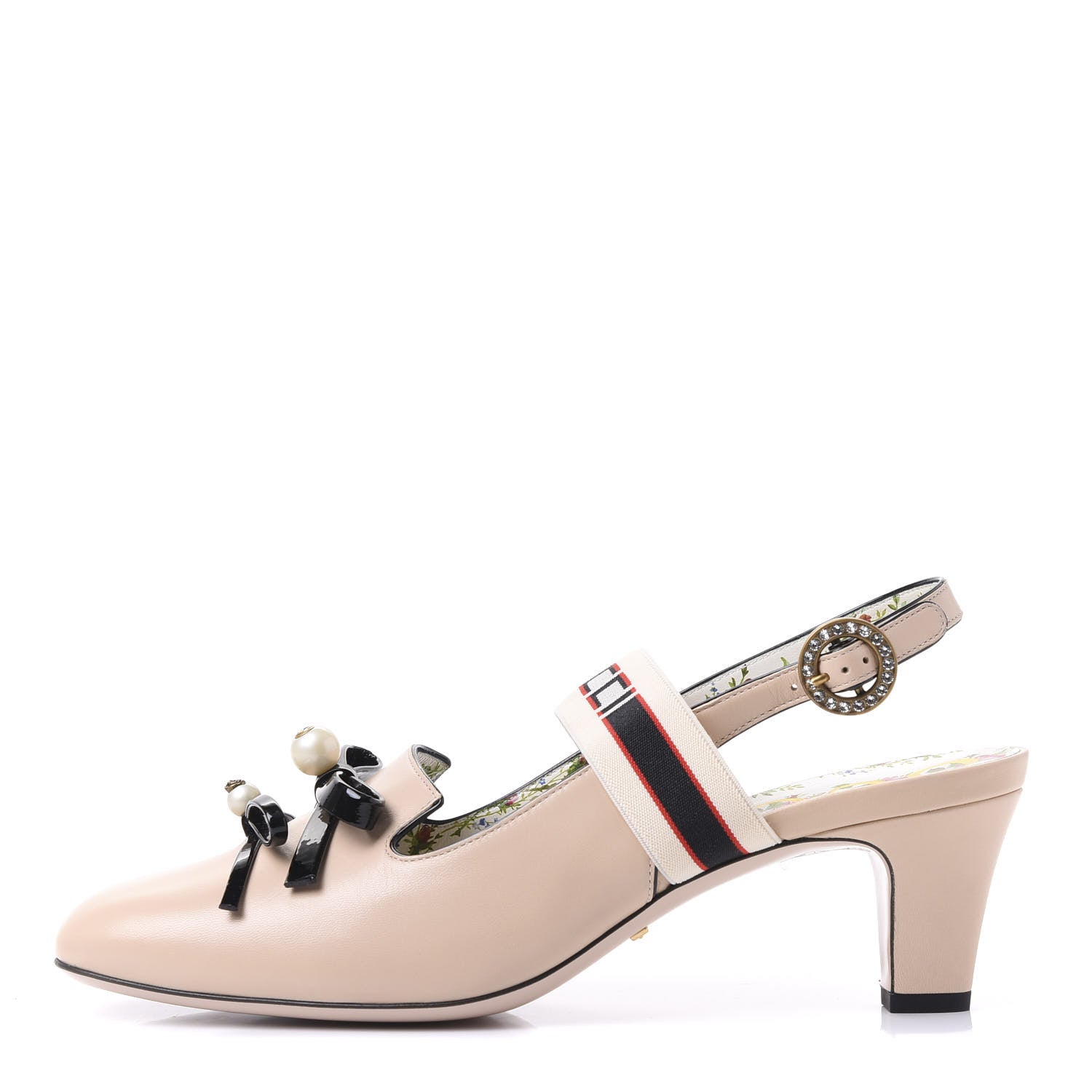 Gucci Malaga Kid Bow Ace Stripe Mid Heel Slingback Pumps 41 Beige 1 of 9
