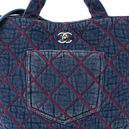 Chanel Denim Stitched Coco Beach Shopping Tote Blue 8 of 11