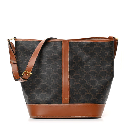 Celine Triomphe Canvas Calfskin Medium Bucket Bag Tan 1 of 13