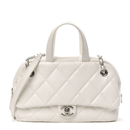 Chanel Aged Calfskin Quilted Small Express Bowling Bag White 1 of 11