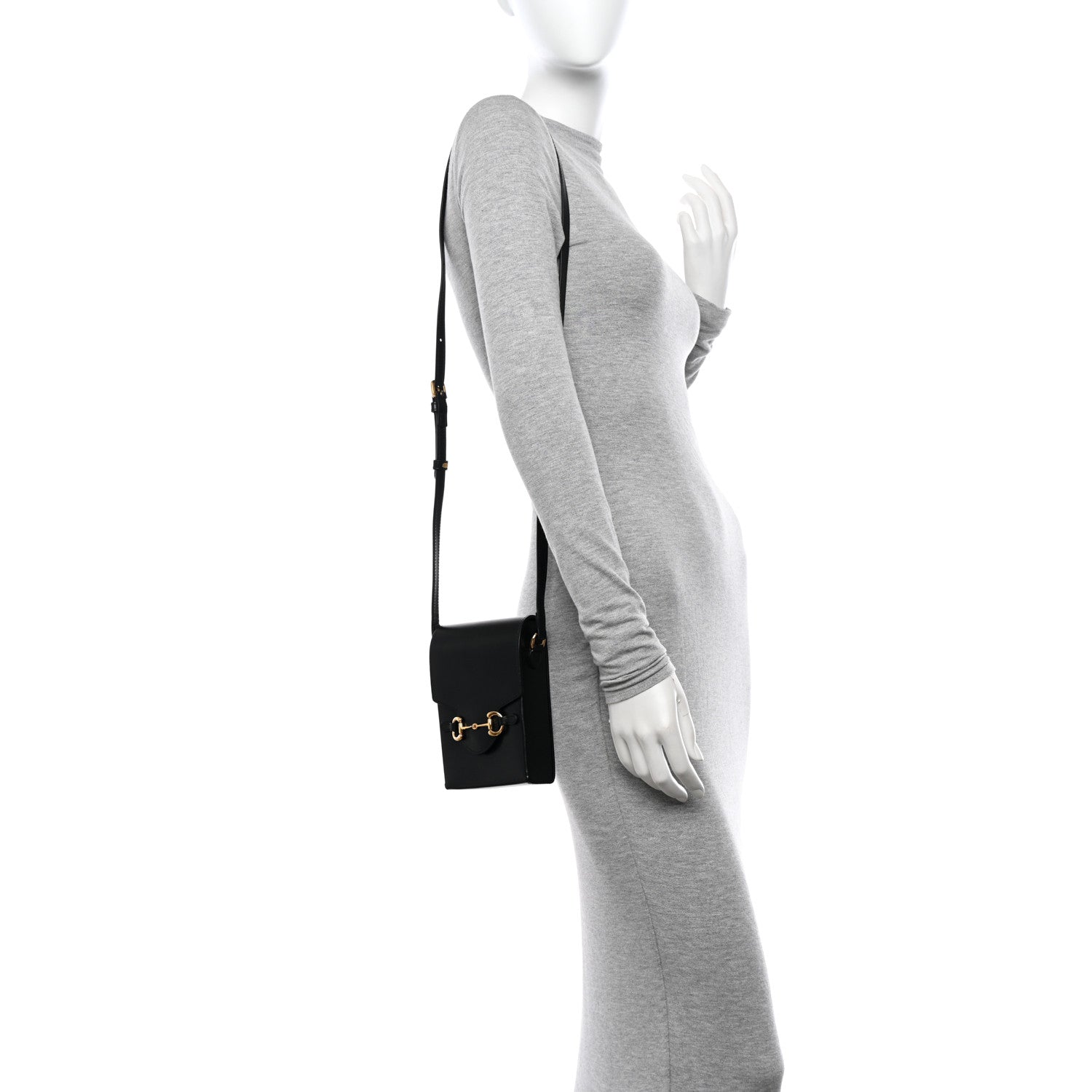 Gucci Textured Dollar Calfskin Mini Horsebit 1955 Crossbody Bag Black 2 of 16