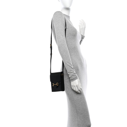 Gucci Textured Dollar Calfskin Mini Horsebit 1955 Crossbody Bag Black 2 of 16