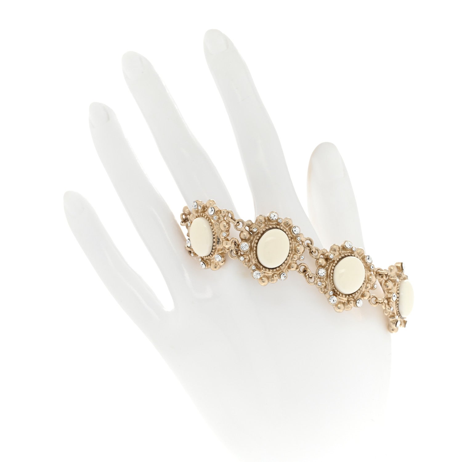 Chanel Enamel Crystal CC Bracelet Gold White 2 of 4
