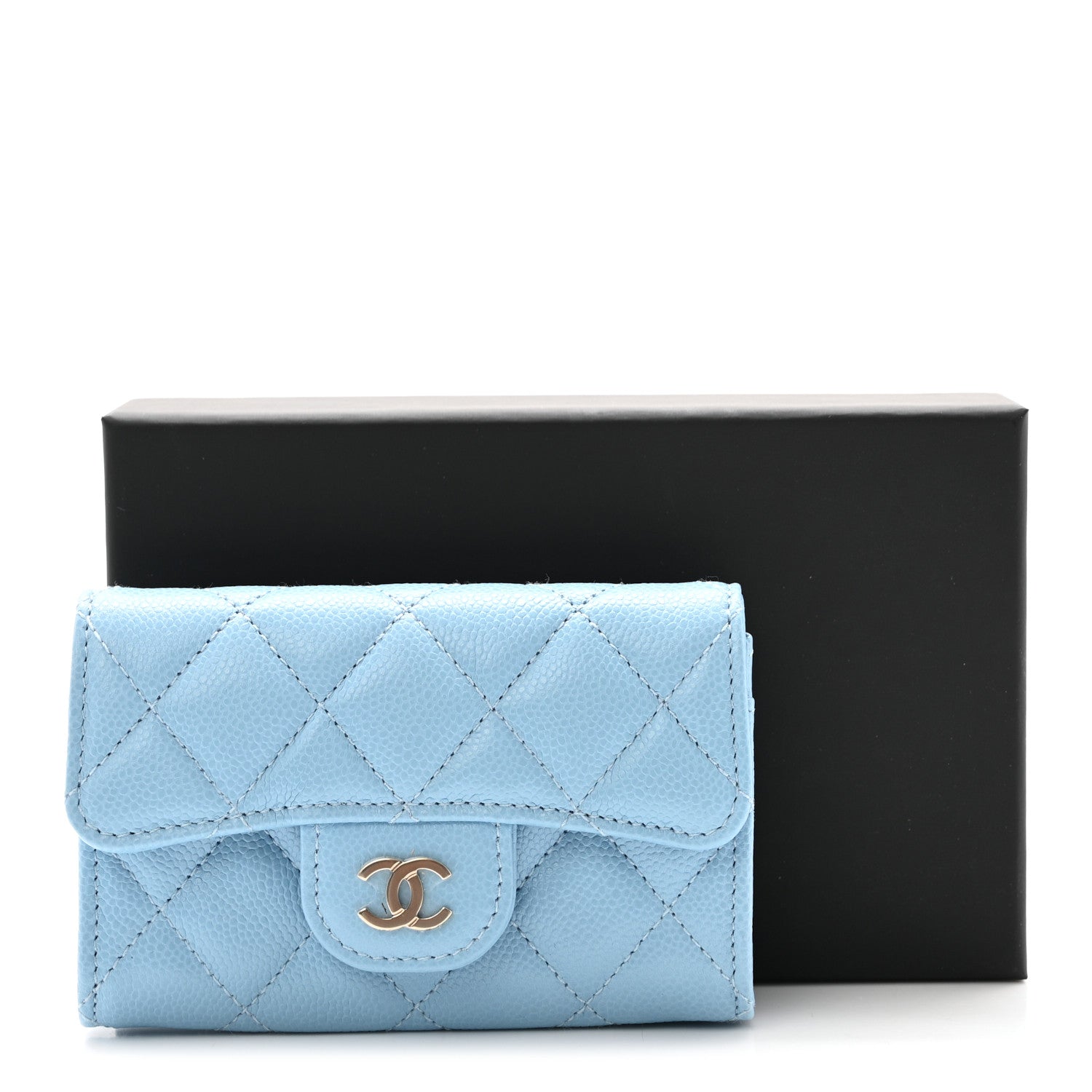 Chanel Caviar Quilted Flap Card Holder Wallet Light Blue 9 of 9