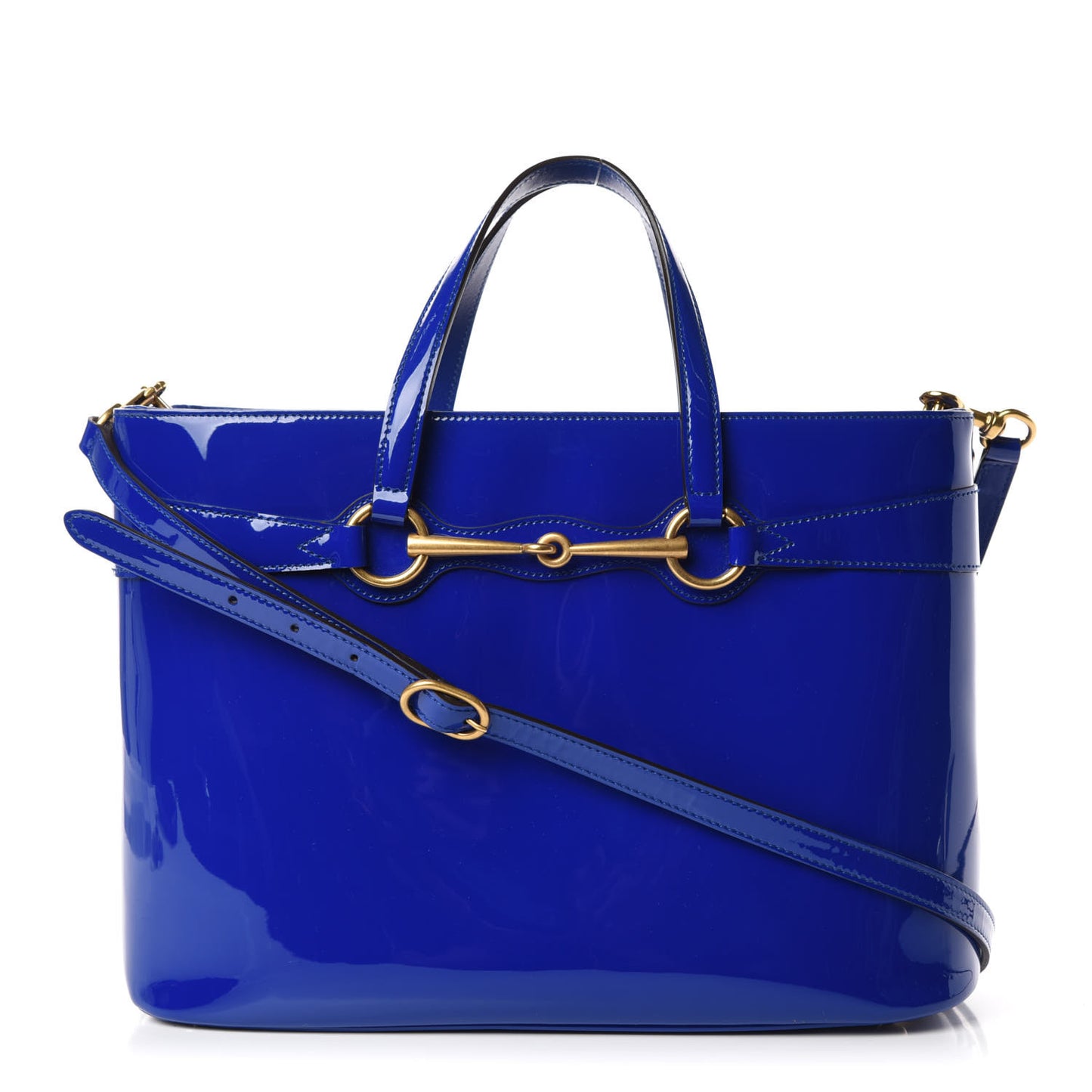 Patent Medium Bright Bit Top Handle Tote Deep Zaffiro