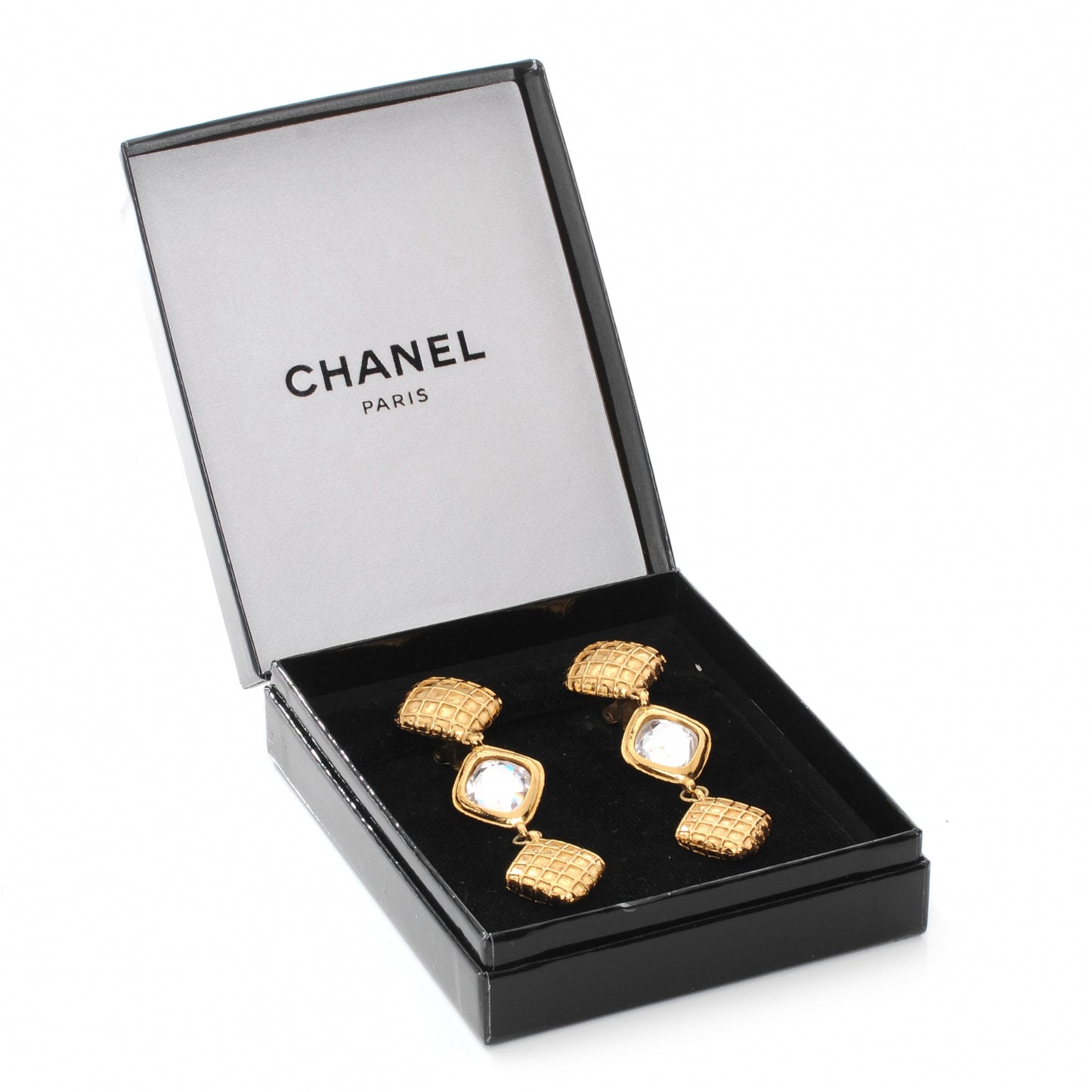 Crystal Quilted Clip On Earrings Gold