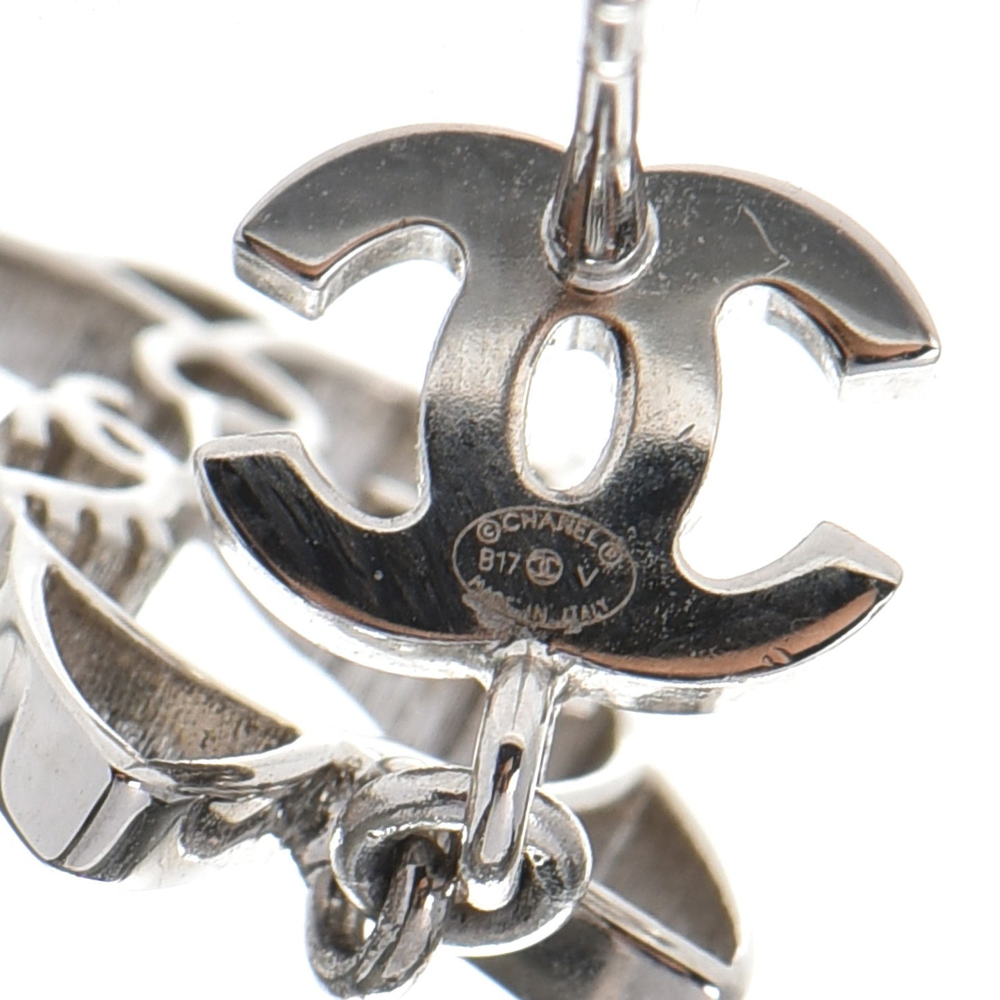 Crystal Emoji Choupette Cat CC Earrings Silver