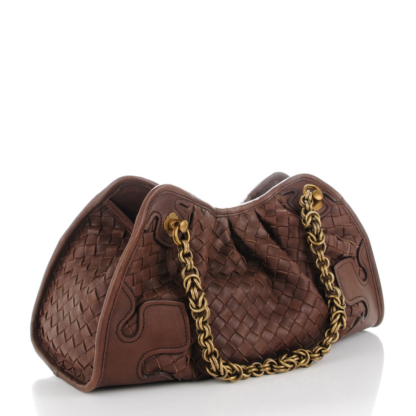 Nappa Intrecciato Small Chain Shoulder Bag Brown