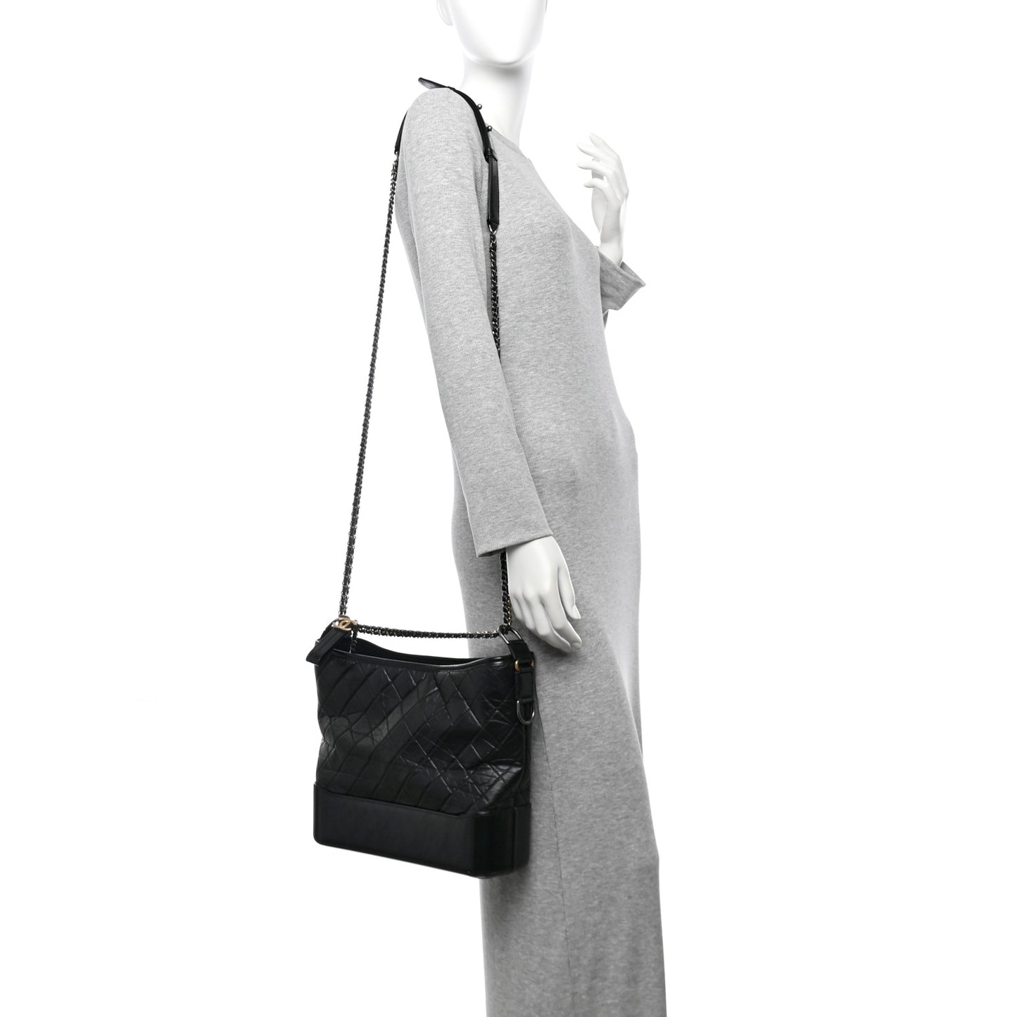 Aged Calfskin Quilted Large Gabrielle Hobo Black