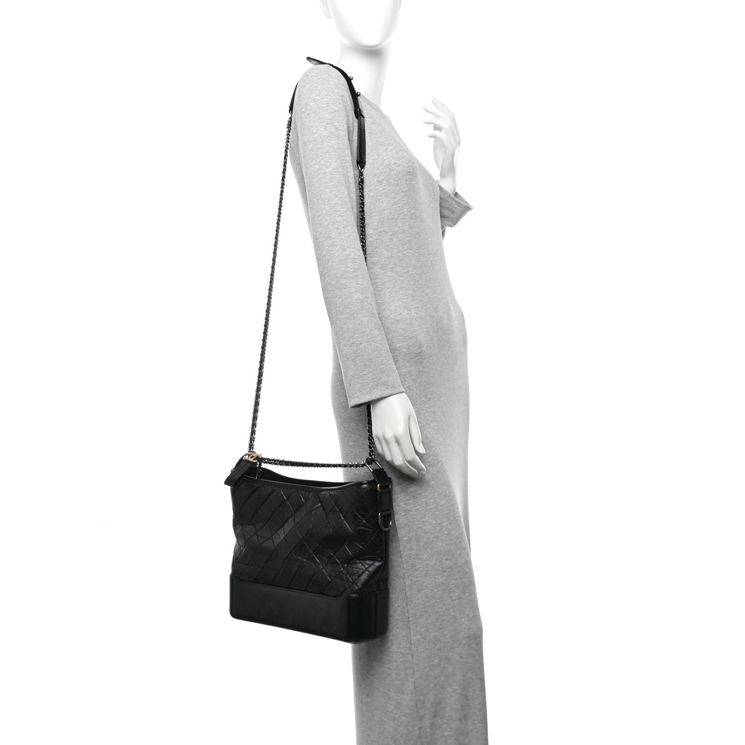 Chanel Aged Calfskin Quilted Large Gabrielle Hobo Black 2 of 13
