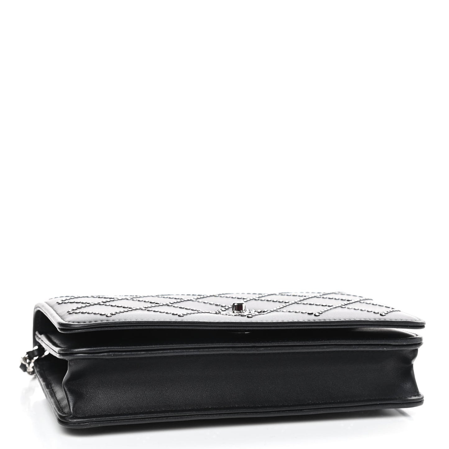 Lambskin Crystal Quilted Wallet On Chain WOC Black