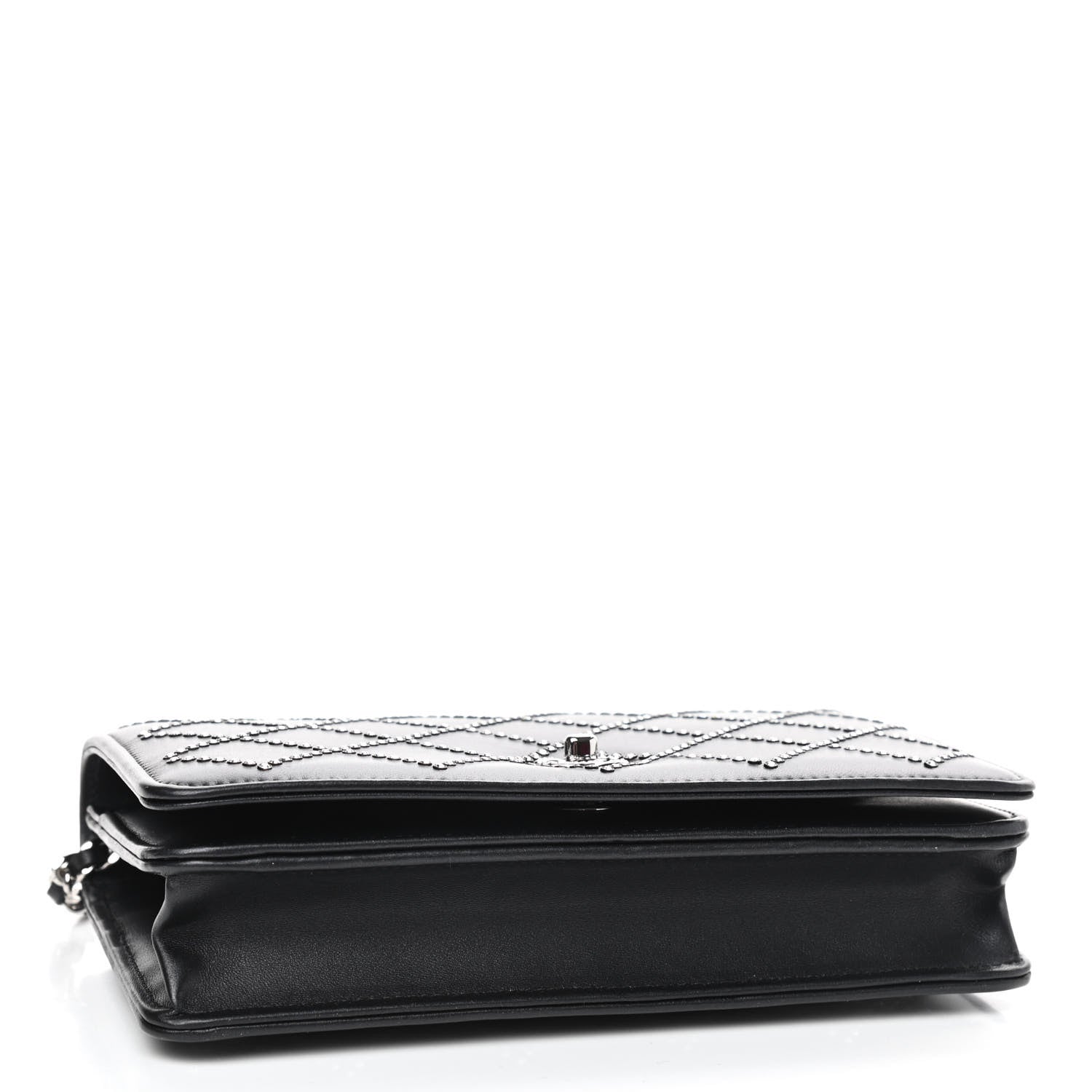 Chanel Lambskin Crystal Quilted Wallet On Chain WOC Black 3 of 11