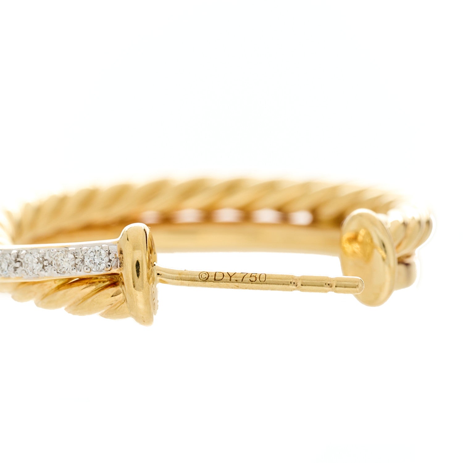 David Yurman 18K Yellow Gold Diamond 26.5mm Crossover Hoop Earrings 5 of 5